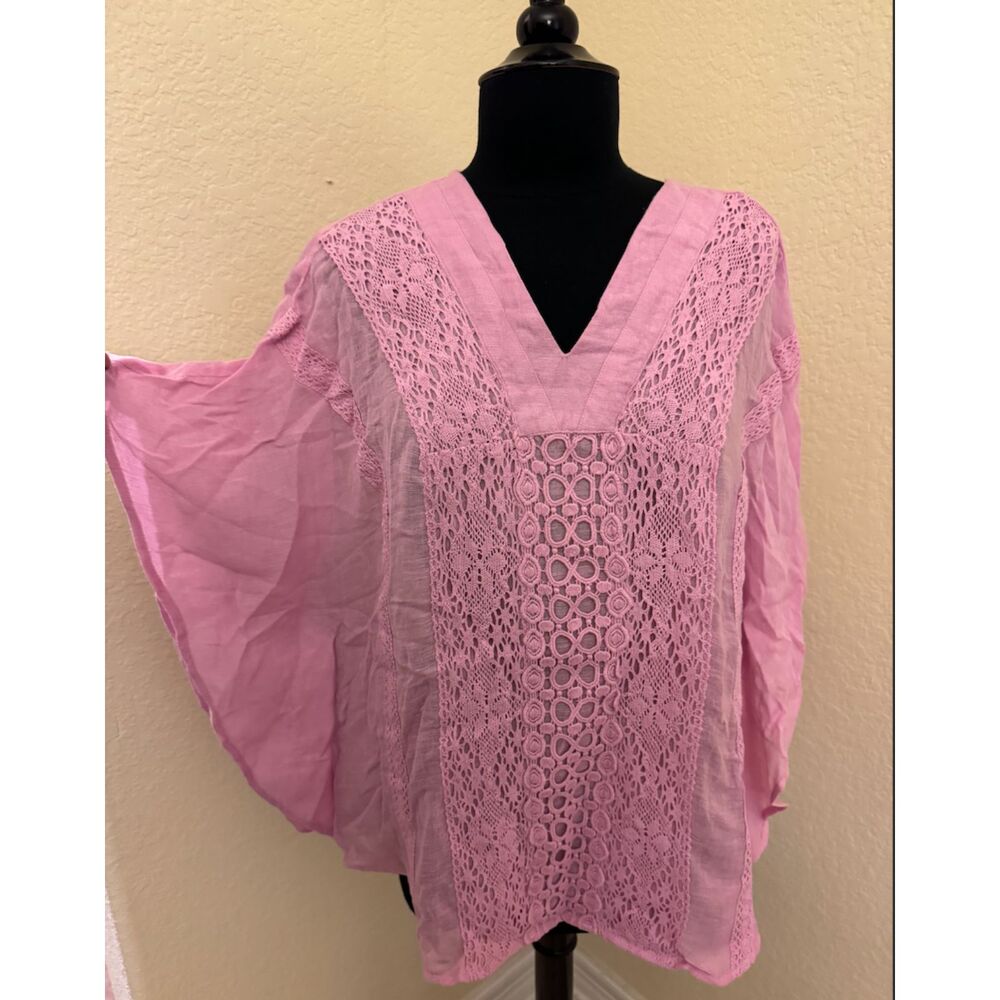 Chico's Pink Embroidered Poncho Top - Sz S/M